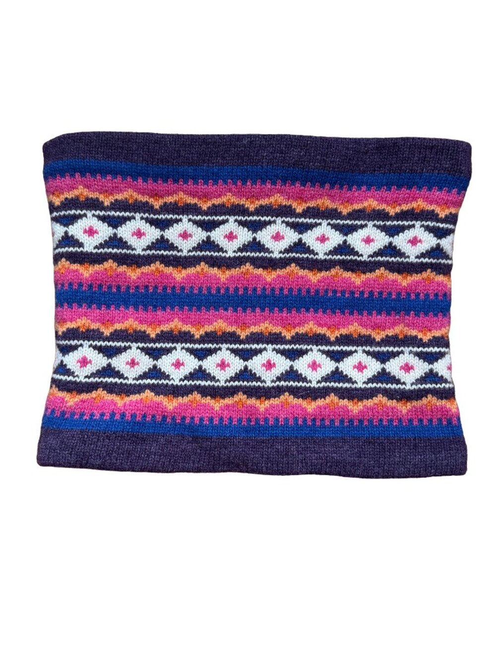 Wool Fair Isle Snood Neck Warmer Gaiter Colorful Purple Winter Knit